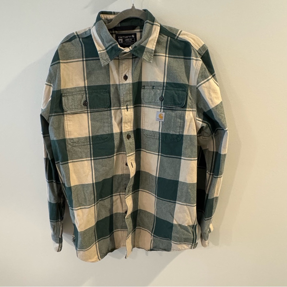 Carhartt Green Plaid Button Up Work Shirt – Men’s M